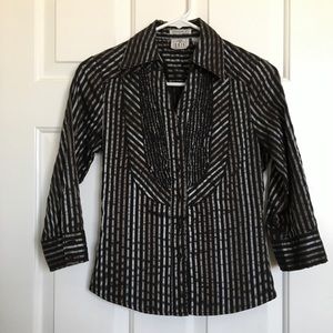 Black blouse with silver and gold tone stripe